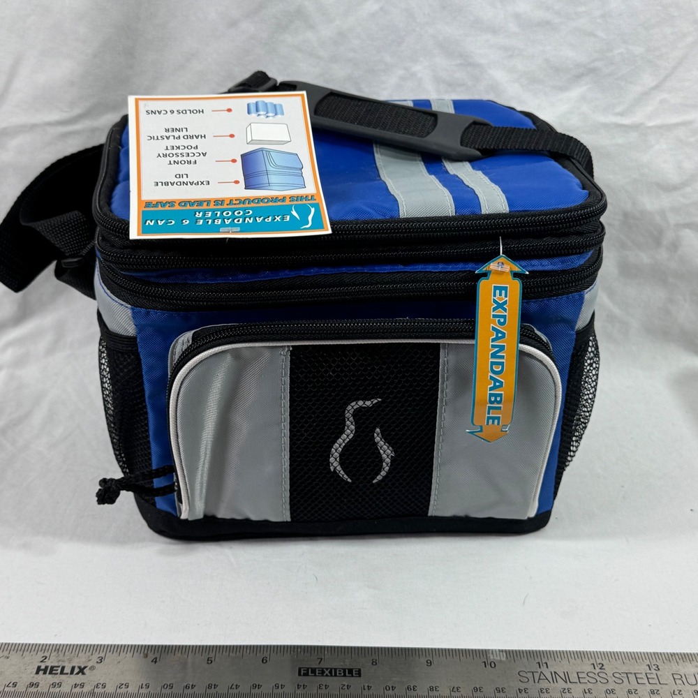 Olivet International Expandable 6 Can Cooler Bag Blue Hard Plastic Liner NWT